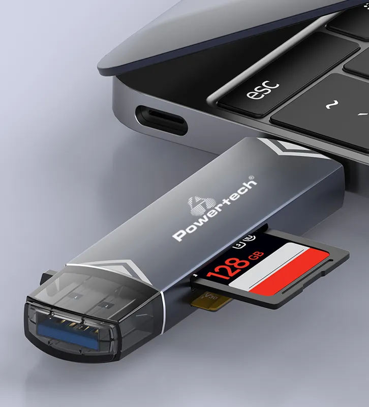 POWERTECH card reader PT-1343 για SD & micro SD, USB 3.2, 5Gbps, γκρι