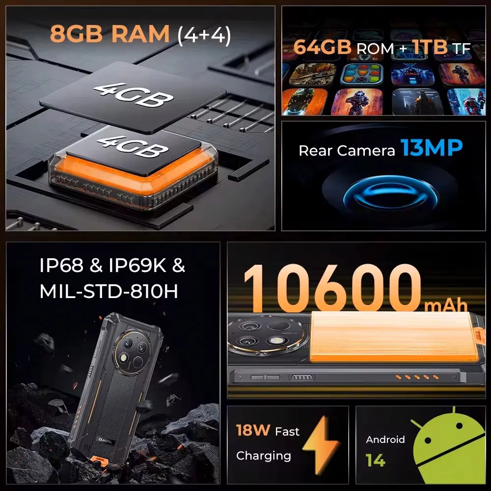 OUKITEL smartphone WP28E, 6.52", 4/64GB, 10600mAh, IP68/IP69K, μαύρο