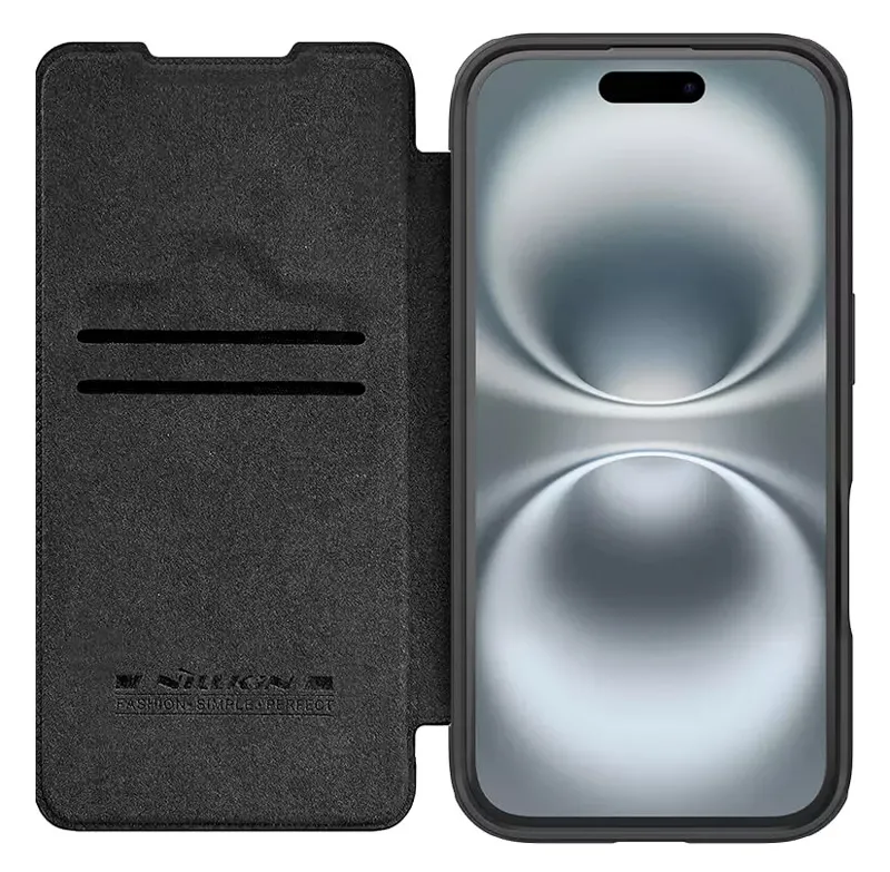 NILLKIN θήκη Qin Prop Leather για iPhone 16, δερμάτινη, μαύρη