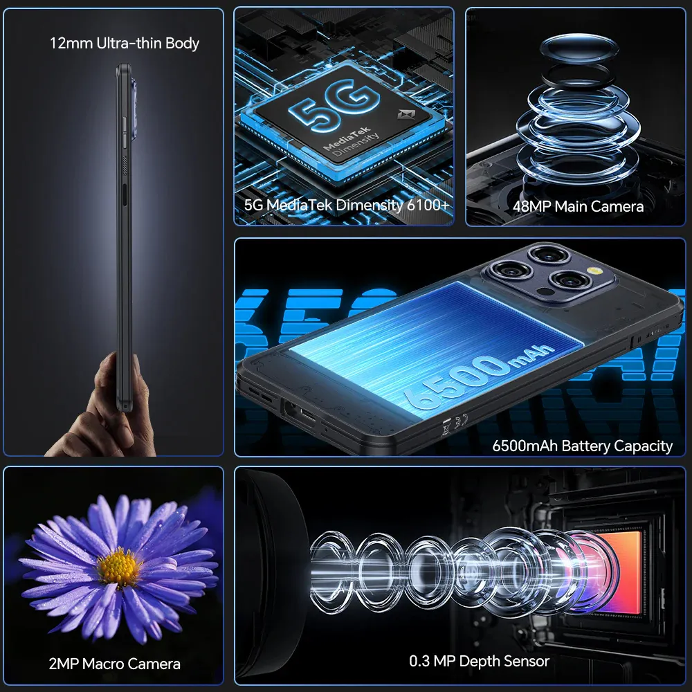 OUKITEL smartphone WP52, 6.6", 4/256GB, 5G, 6500mAh, IP68/IP69K, μαύρο