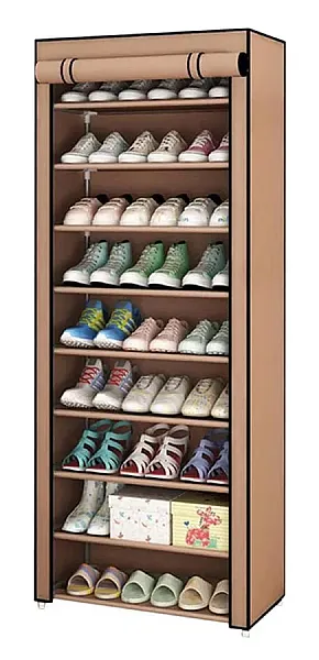 HOME USE υφασμάτινη παπουτσοθήκη HUH-0221 με 9 ράφια, 57x28x160cm, καφέ