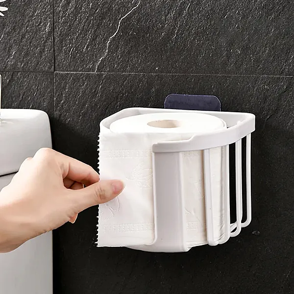 HOME USE επιτοίχια χαρτοθήκη μπάνιου HUH-0223 με αυτοκόλλητο, 11x14x13.5cm, λευκή