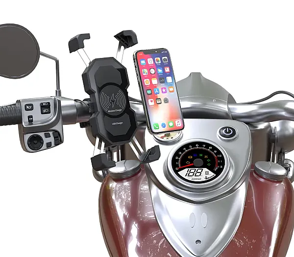 POWERTECH ασύρματος φορτιστής & βάση smartphone μοτοσυκλέτας PTL-024, 7.5W, μαύρη