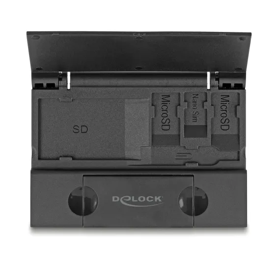 DELOCK card reader 91014 για SD & micro SD, με θήκη, USB/USB-C, 5Gbps, μαύρο