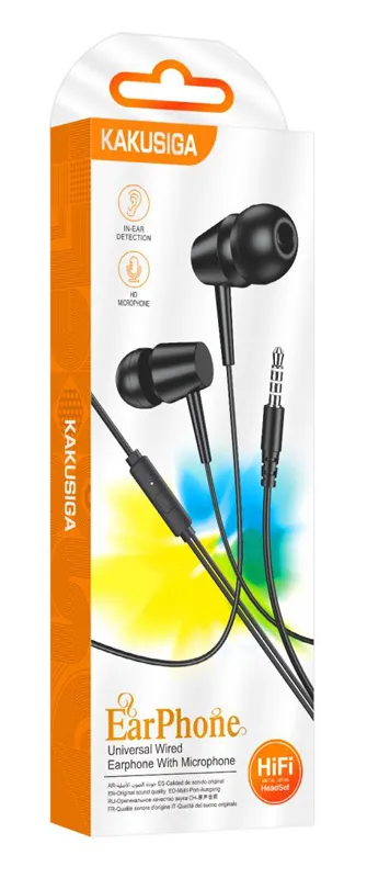 KAKUSIGA earphones με μικρόφωνο KSC-1303, 3.5mm σύνδεση, 10mm, 1.1m, μαύρα