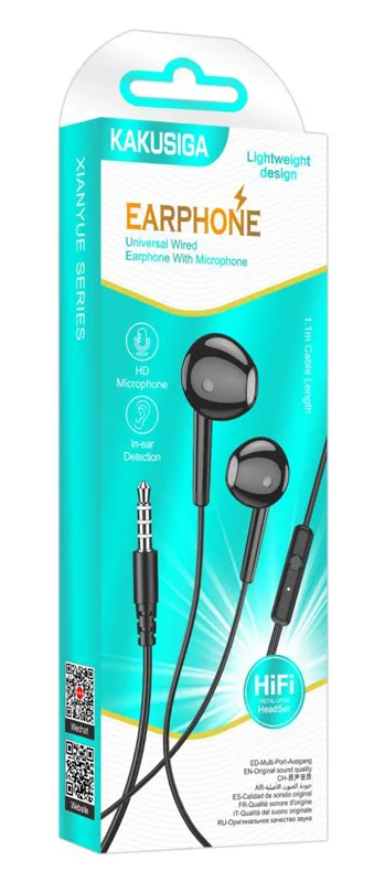 KAKUSIGA earphones με μικρόφωνο KSC-1301, 3.5mm σύνδεση, 14mm, 1.1m, μαύρα