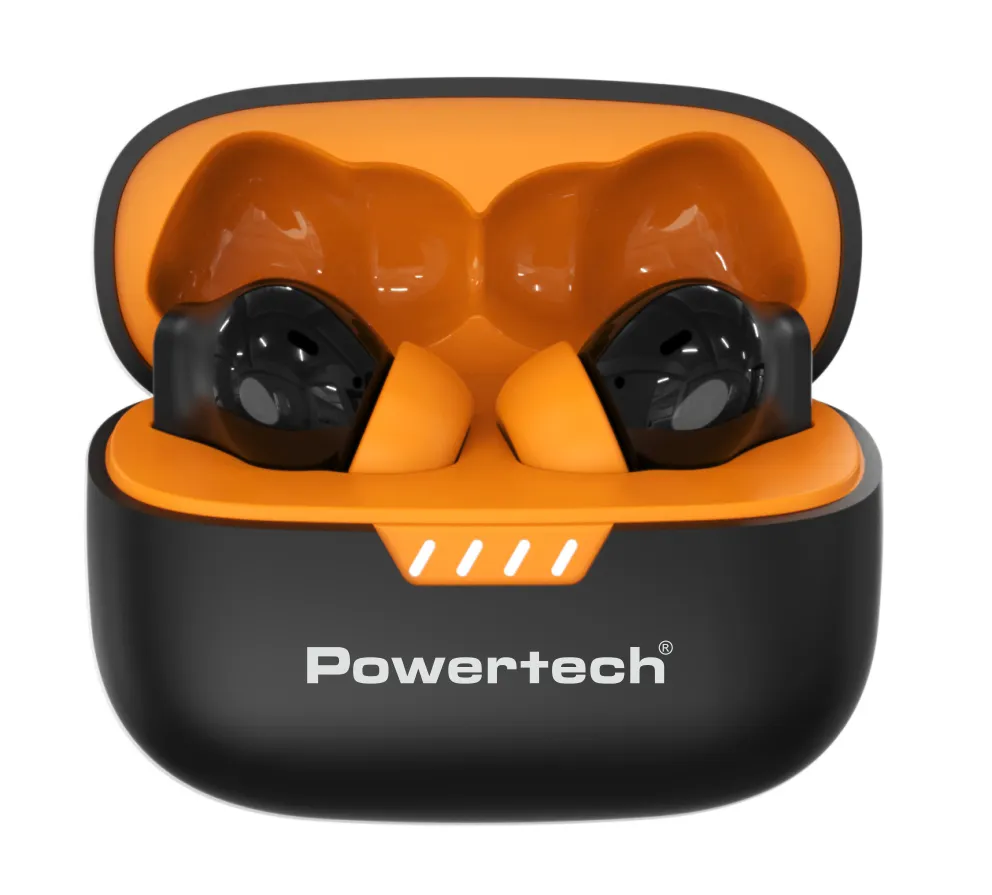 POWERTECH earphones με θήκη φόρτισης PT-1431, True Wireless, 40/400mAh, ANC & ENC, μαύρα