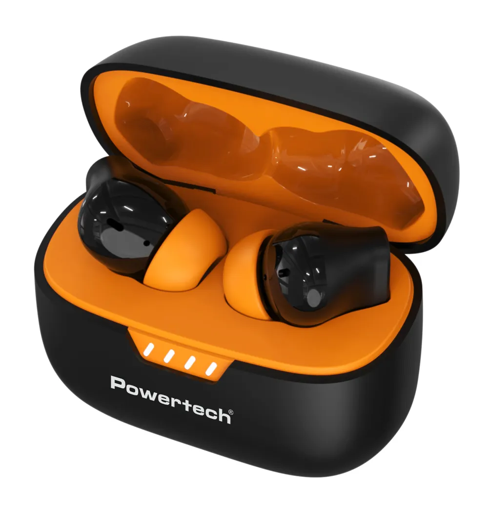 POWERTECH earphones με θήκη φόρτισης PT-1431, True Wireless, 40/400mAh, ANC & ENC, μαύρα