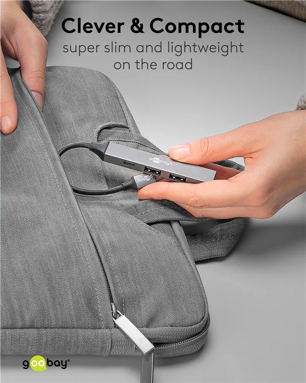 GOOBAY USB hub 74459, 4x θυρών, USB 3.2, 5Gbps, USB-C σύνδεση, γκρι