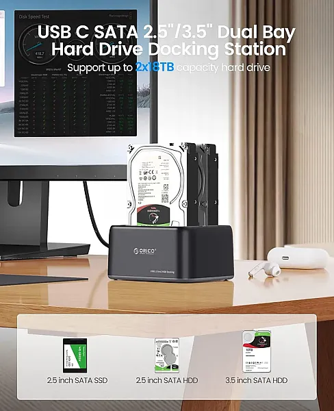 ORICO docking station για 2.5" ή 3.5" SATA HDD/SSD 6829C3-V1, 2 θέσεων, 5Gbps, μαύρο