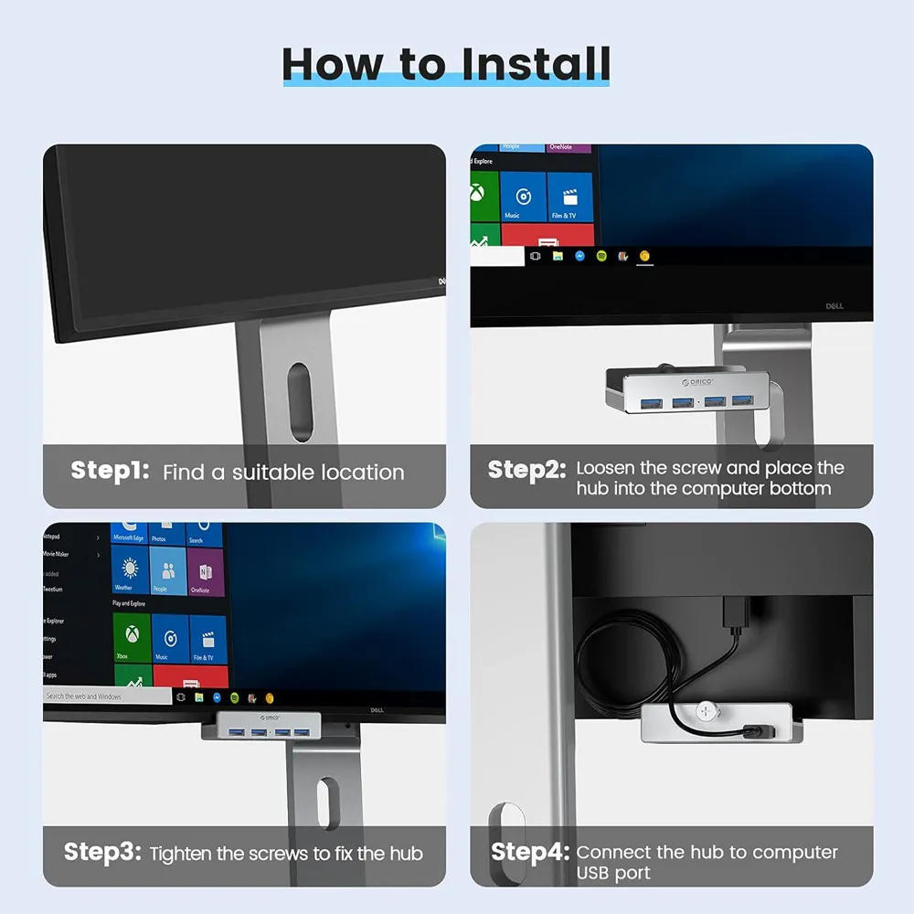 ORICO USB hub MH4PU-P με σφιγκτήρα, 4x θυρών, 5Gbps, USB σύνδεση, μαύρο