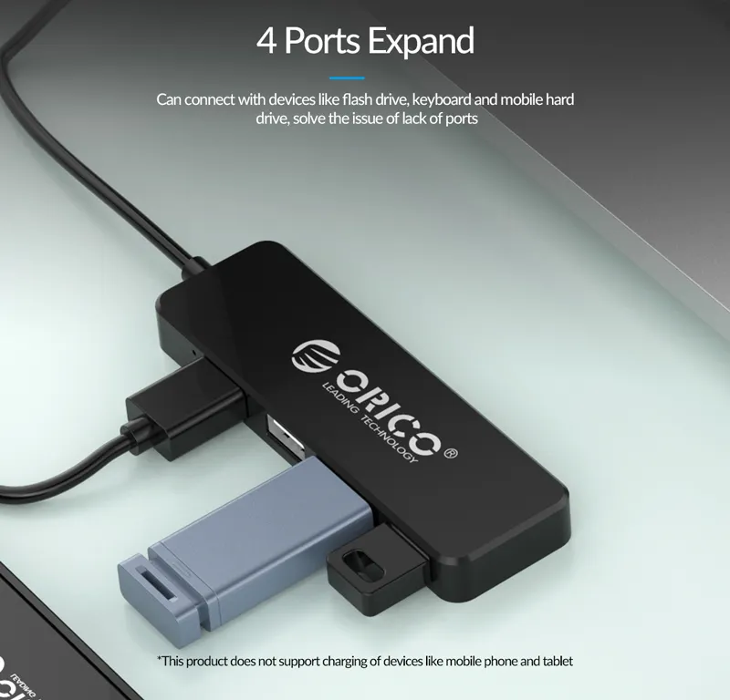 ORICO USB hub FL01, 4x θυρών, USB 2.0, 480Mbps, USB σύνδεση, μαύρο