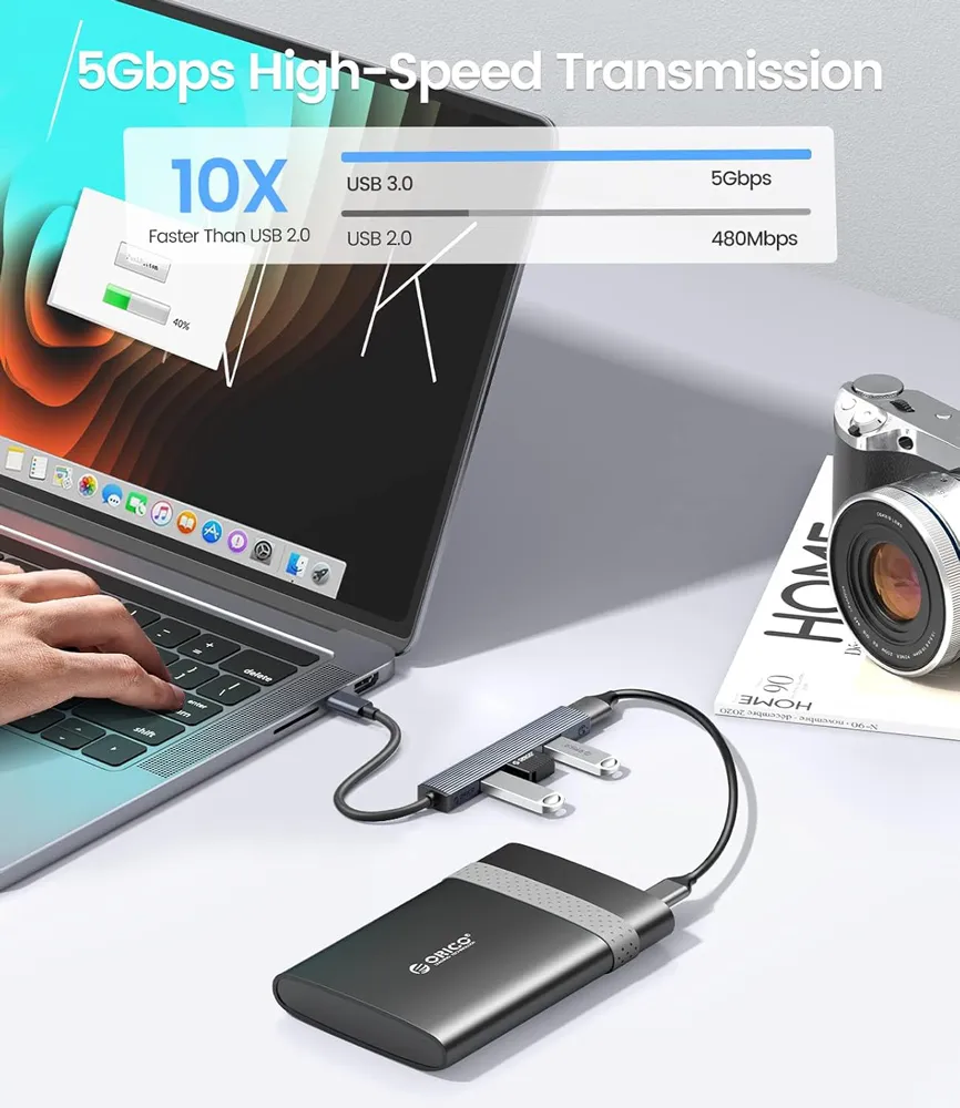 ORICO USB hub AHC2-4A, 4x θυρών, USB 3.0, 5Gbps, USB-C σύνδεση, γκρι