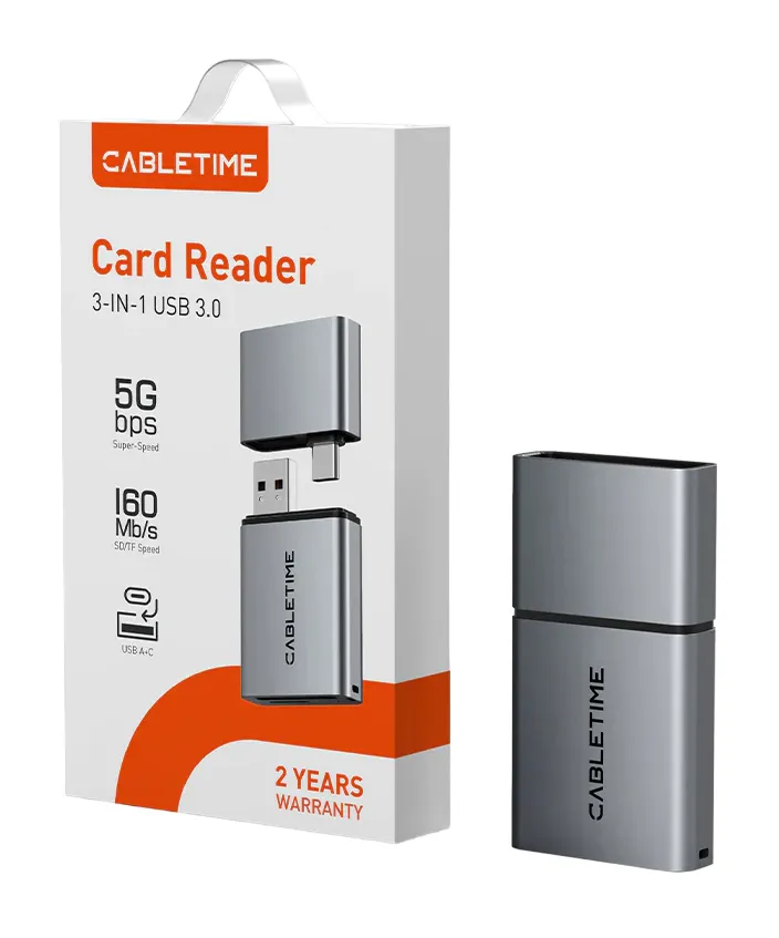 CABLETIME card reader CT-ACCD3-AG για SD & micro SD, USB 3.0, 5Gbps, γκρι