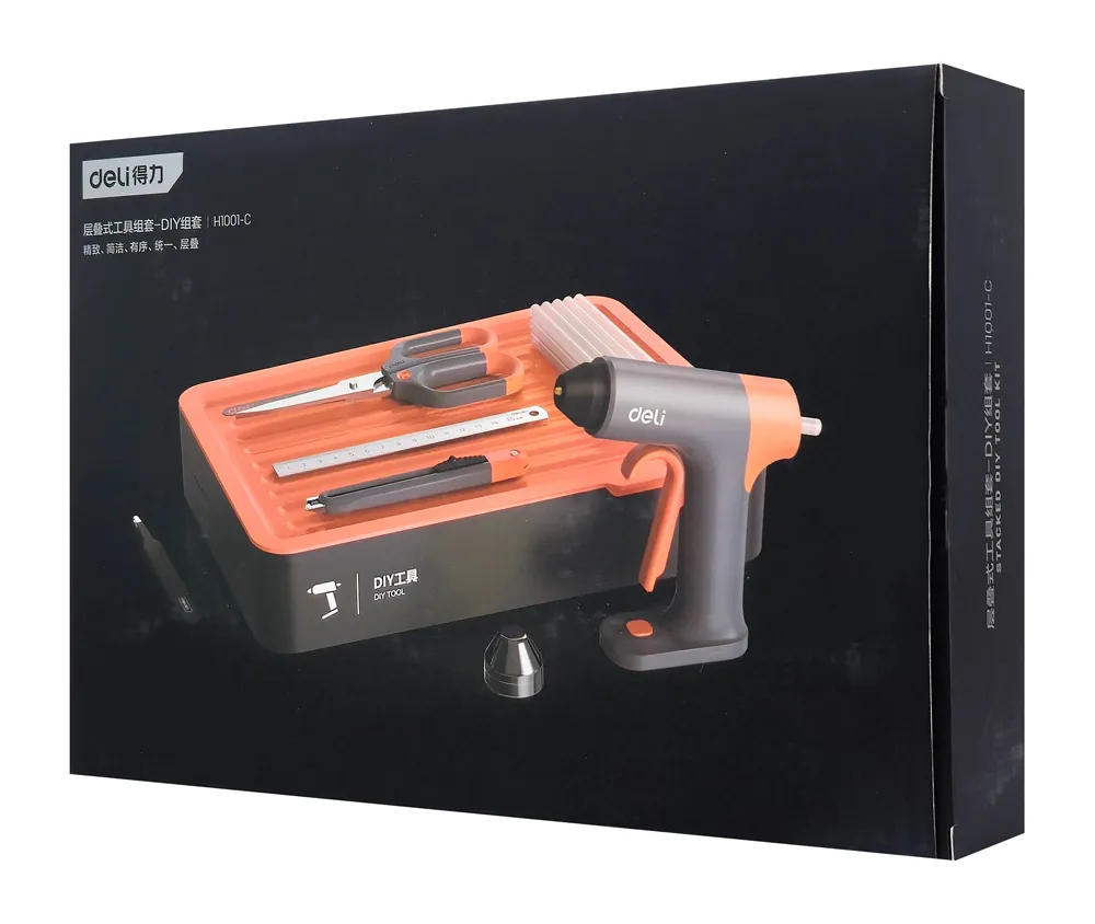 DELI σετ εργαλείων με πιστόλι θερμοκόλλησης H1001-C, 7τμχ