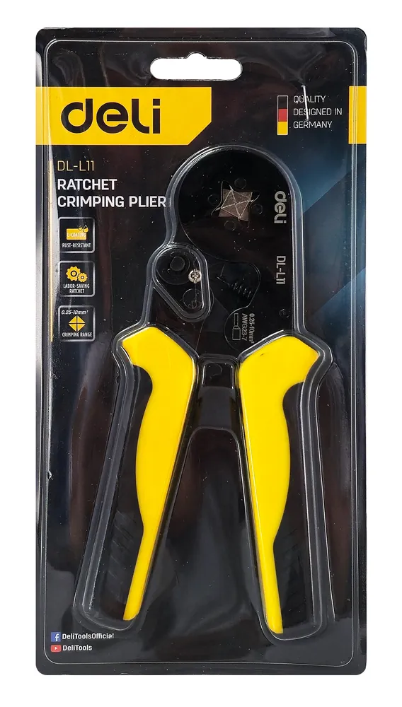 DELI πρέσα ακροδεκτών καλωδίων DL-L11, διατομής 0.25-10mm², 180mm