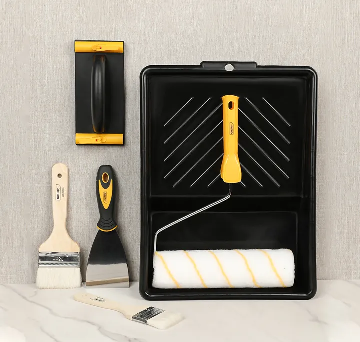 DELI σετ βαφής DL528006, ρολό/2x πινέλα/σπάτουλα/γυαλοχαρτιέρα/σκάφη, 6τμχ