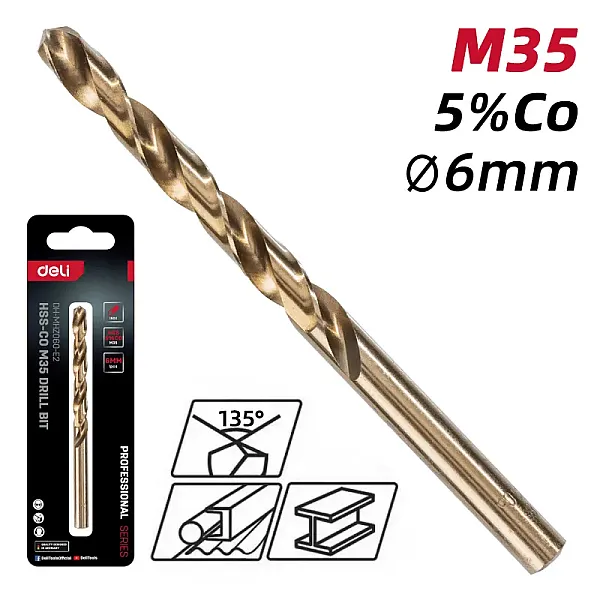 DELI τρυπάνι DH-MHZ060-E2 για μέταλλο, M35 HSS 5% κοβαλτίου, DIN 388, 6x93mm, κυλινδρικό