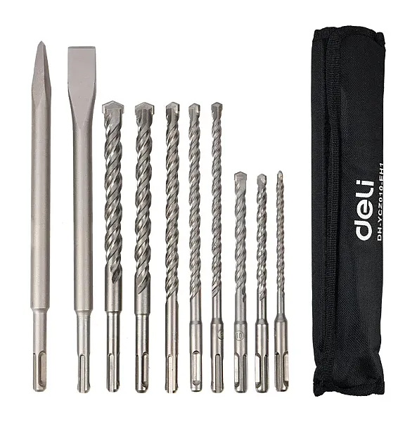 DELI σετ τρυπάνια/καλέμι/βελόνι DH-YCZ010-EH1 για τοίχο, 40Cr YG8, SDS Plus, 10τμχ
