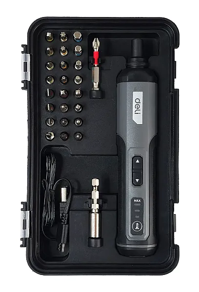 DELI σετ κατσαβίδι μπαταρίας με μύτες DC161, LED φακός, 2000mAh