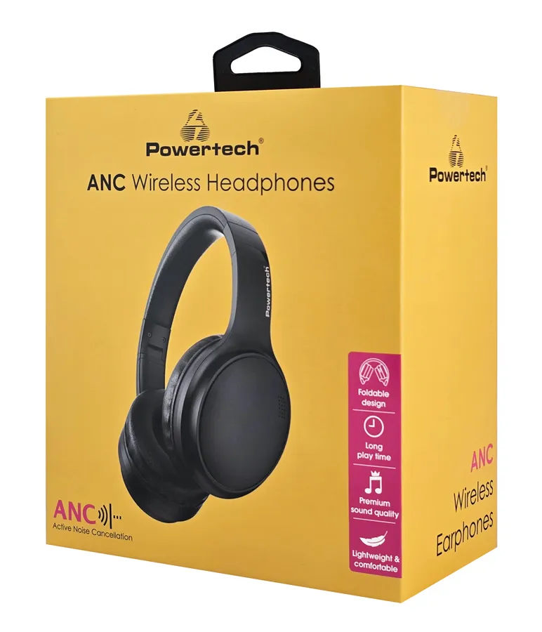 POWERTECH headphones PT-1463, ενσύρματα & ασύρματα, ANC, 40mm, 500mAh, μαύρα