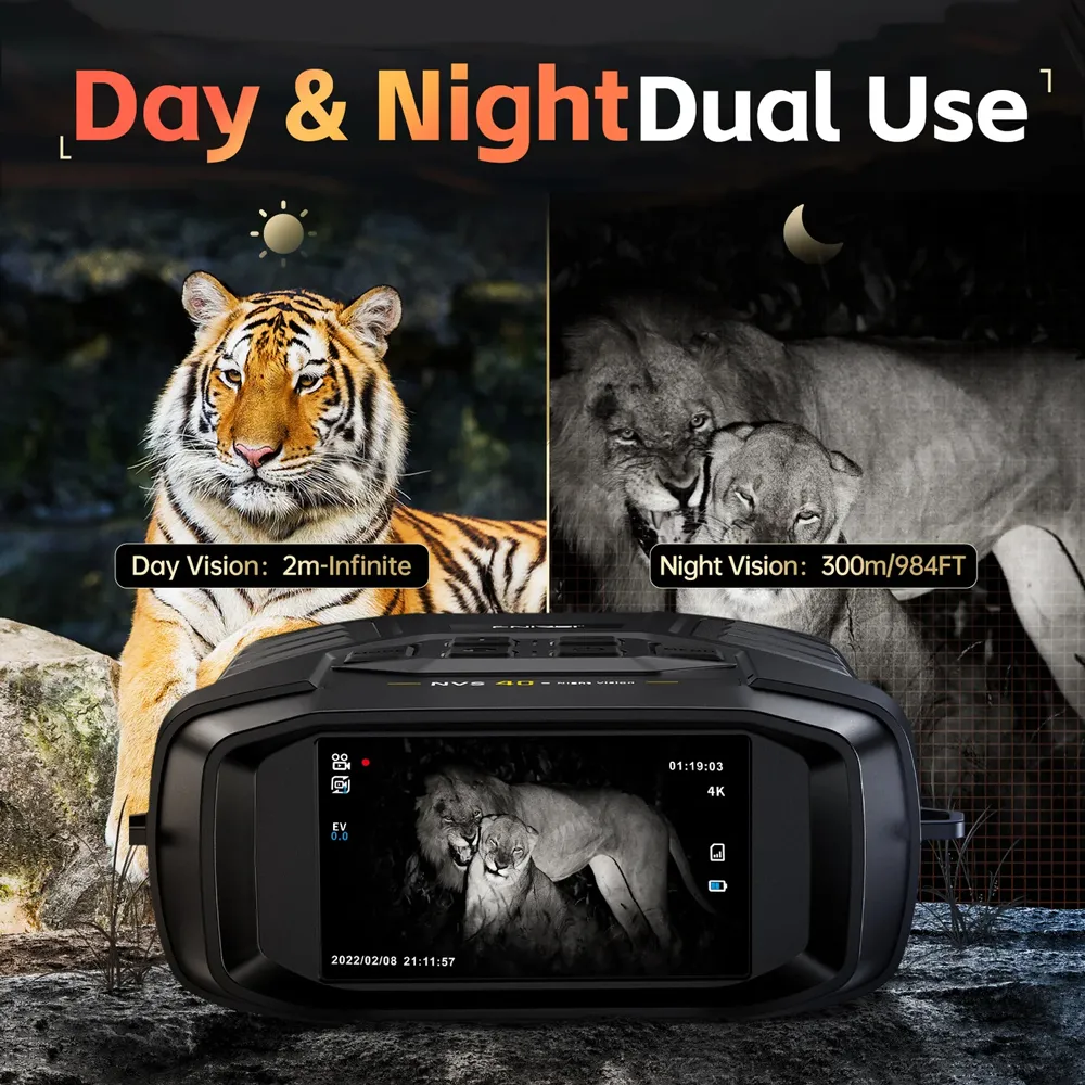 FNIRSI ψηφιακά κιάλια NVS-40 με νυχτερινή όραση, 6x zoom, 4K/36MP, μαύρα
