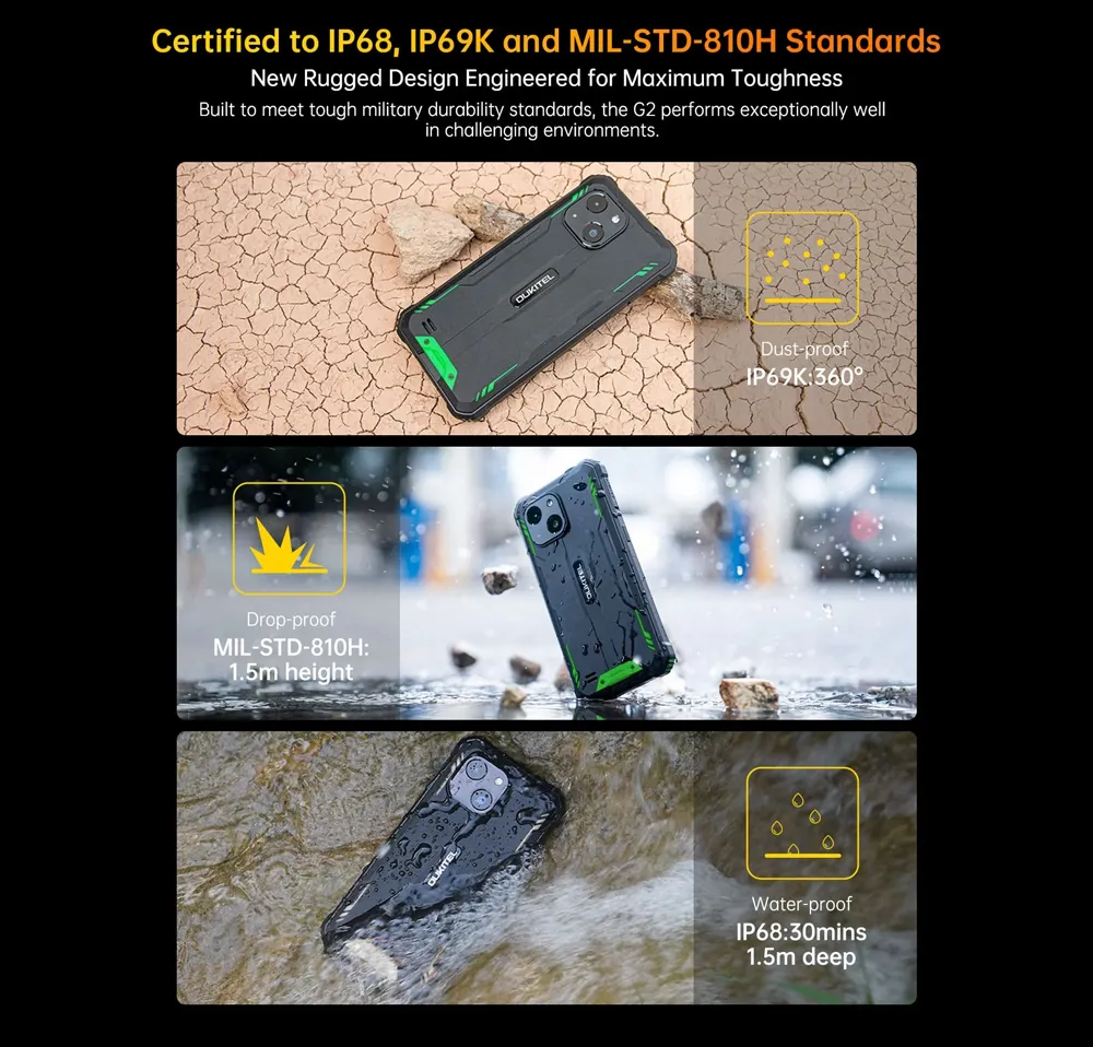 OUKITEL smartphone G2, 6", 4/64GB, 6300mAh, IP68/IP69K, μαύρο