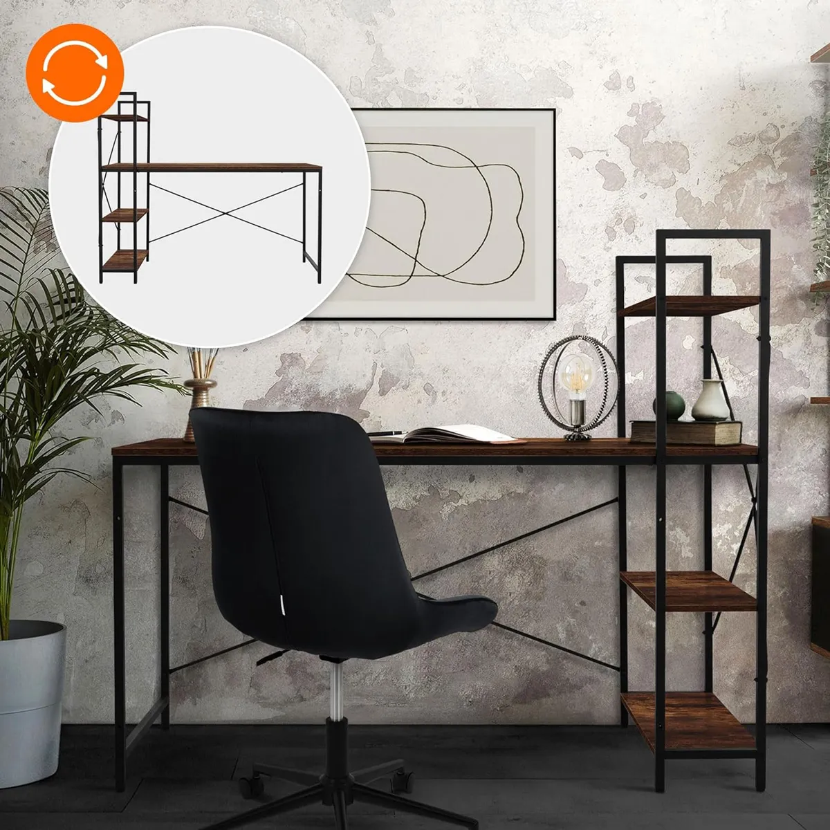 HOME USE γραφείο HUH-0249 με ραφιέρα, 120x60x122cm, καφέ/μαύρο