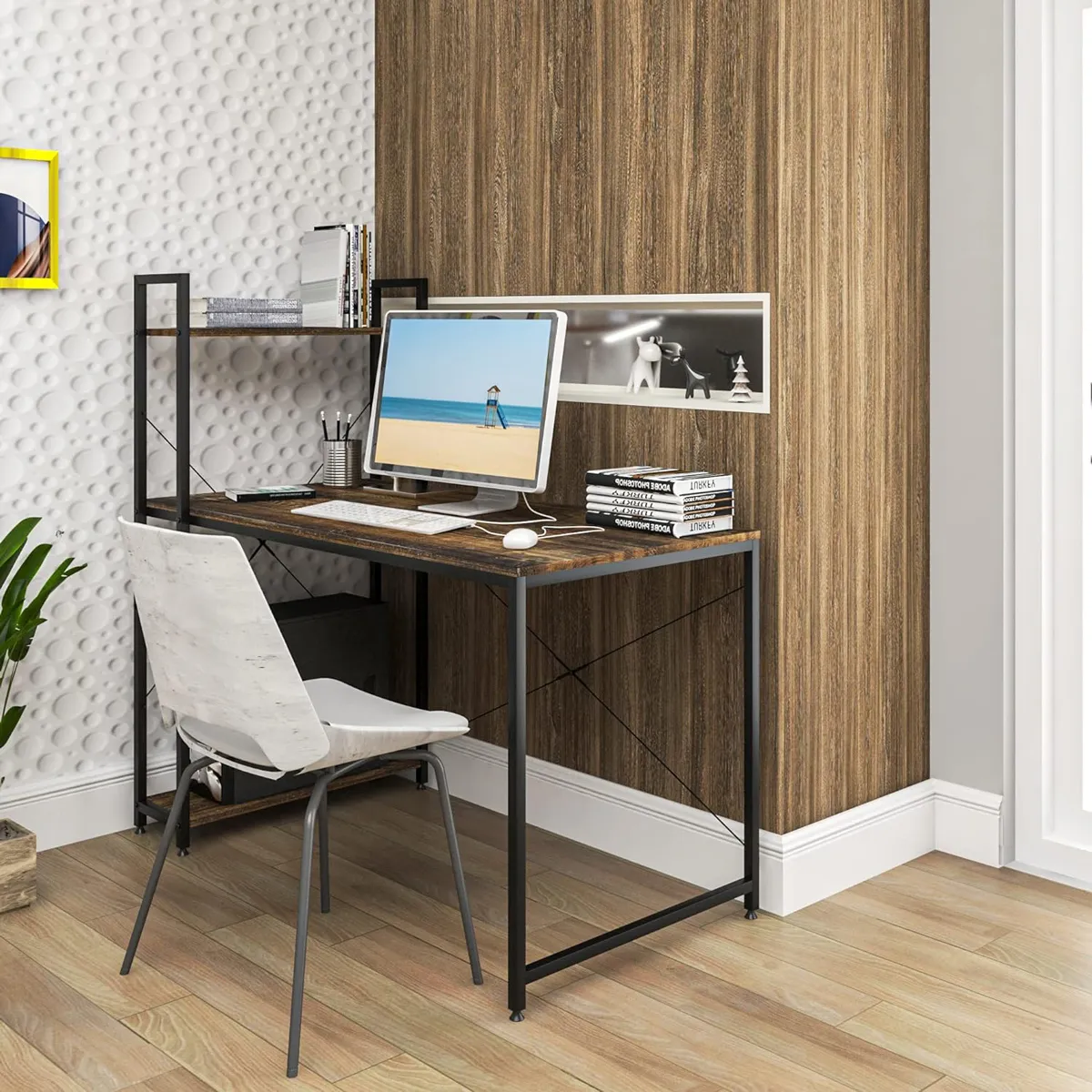 HOME USE γραφείο HUH-0249 με ραφιέρα, 120x60x122cm, καφέ/μαύρο