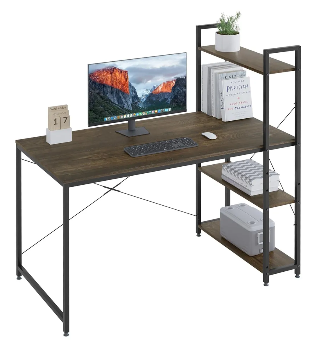 HOME USE γραφείο HUH-0249 με ραφιέρα, 120x60x122cm, καφέ/μαύρο