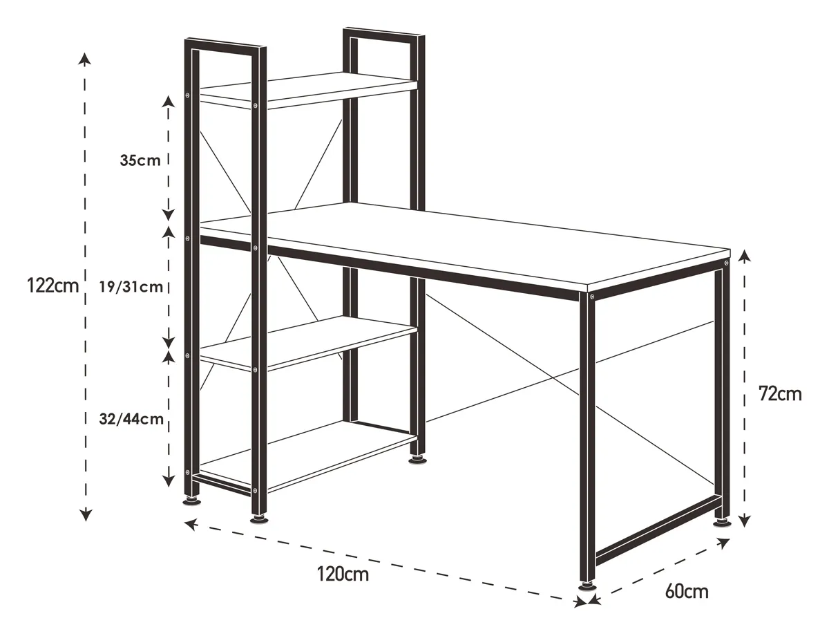HOME USE γραφείο HUH-0249 με ραφιέρα, 120x60x122cm, καφέ/μαύρο