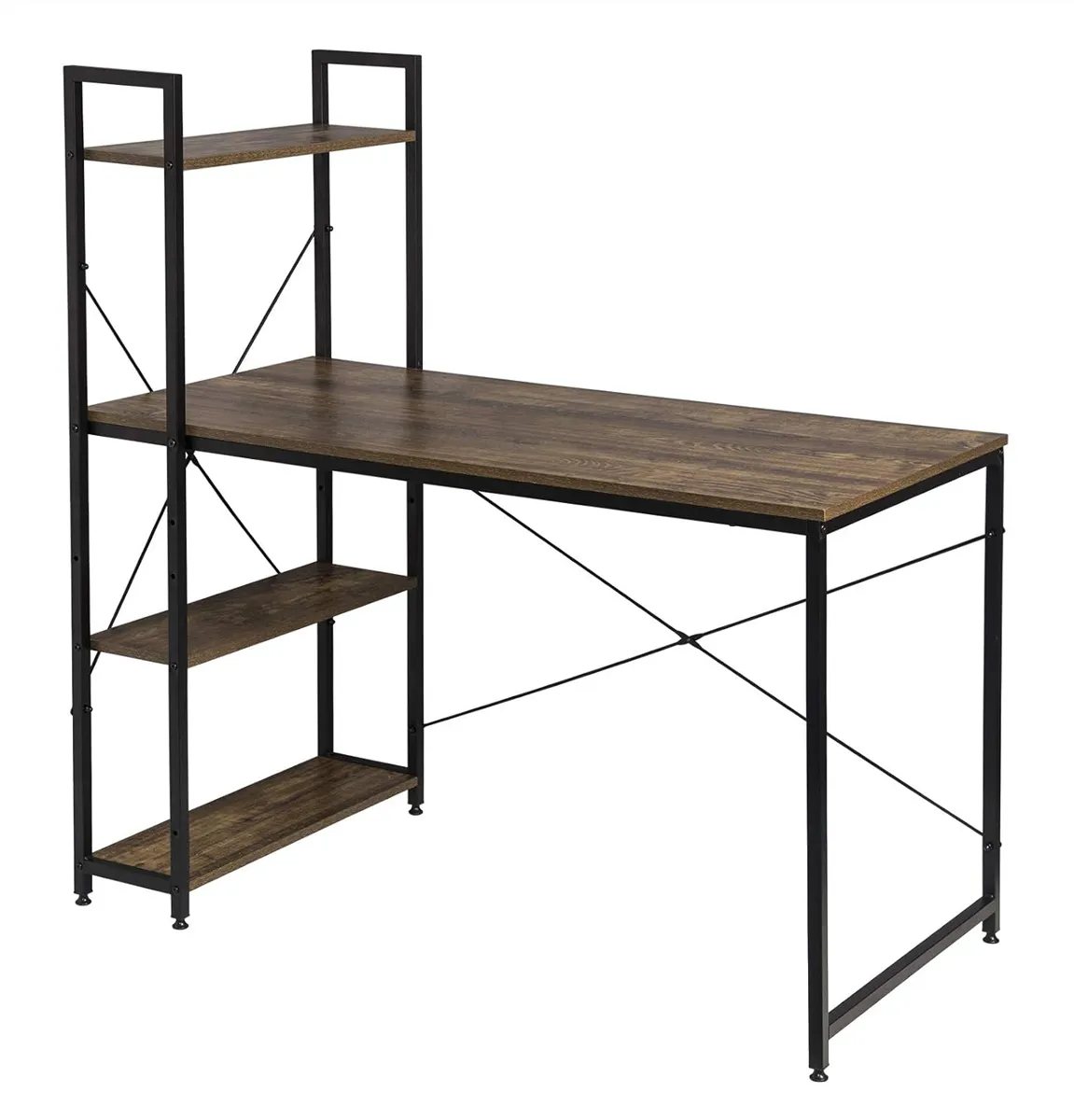 HOME USE γραφείο HUH-0249 με ραφιέρα, 120x60x122cm, καφέ/μαύρο