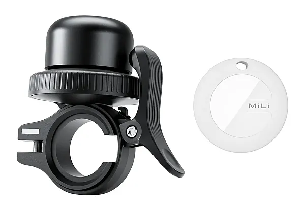 MILI κουδούνι ποδηλάτου με smart tag MiTag Duo, iOS & Android, Bluetooth tracker, μαύρο/λευκό