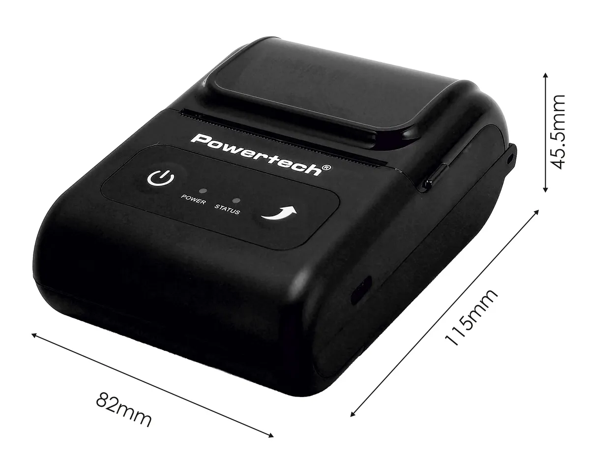 POWERTECH φορητός θερμικός εκτυπωτής αποδείξεων PT-1508, USB-C/Bluetooth, μαύρος