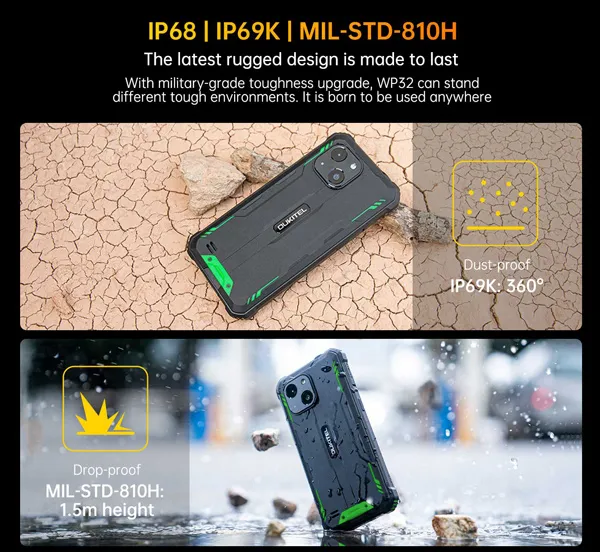 OUKITEL smartphone WP32, 6", 4/128GB, 6300mAh, IP68/IP69K, πορτοκαλί