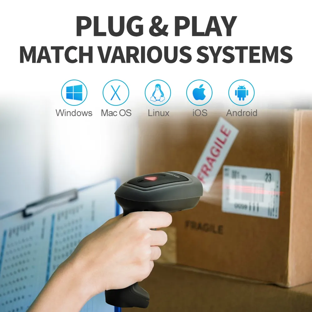 GTCODESTAR barcode scanner GT-1901C με βάση, 1D & 2D, ενσύρματο & ασύρματο, Bluetooth, 2000mAh, μαύρο