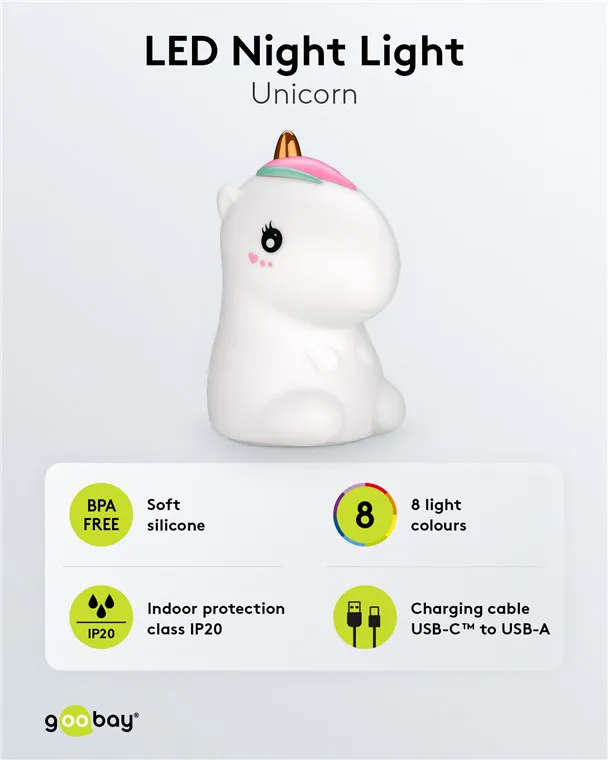 GOOBAY LED φωτιστικό νυκτός μονόκερος 61649, RGB, επαναφορτιζόμενο, λευκό