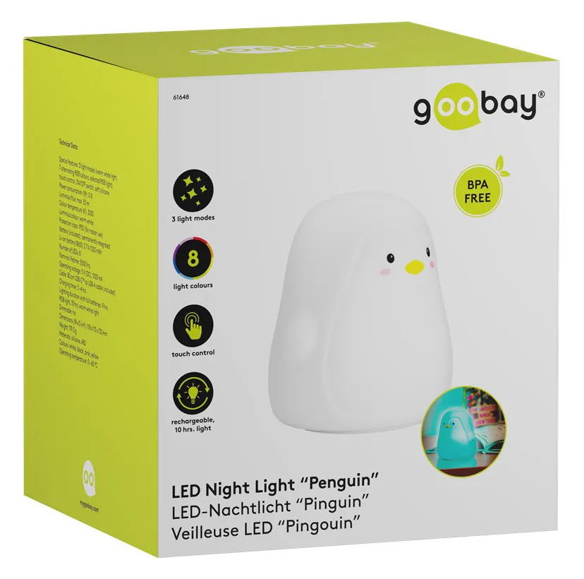 GOOBAY LED φωτιστικό νυκτός πιγκουίνος 61648, RGB, επαναφορτιζόμενο, λευκό