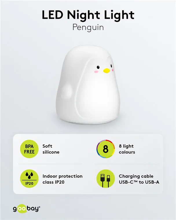 GOOBAY LED φωτιστικό νυκτός πιγκουίνος 61648, RGB, επαναφορτιζόμενο, λευκό