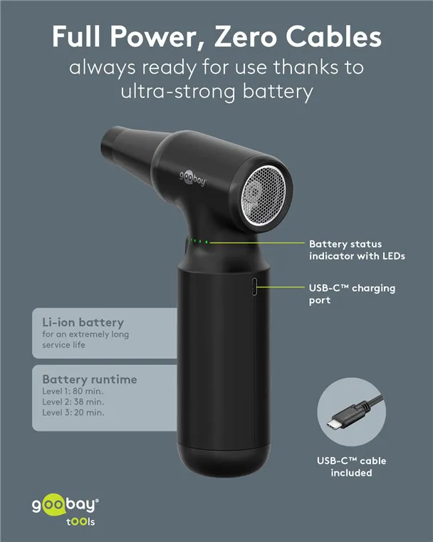 GOOBAY ηλεκτρικό air duster 77830, 100W, 6000mAh, μαύρο