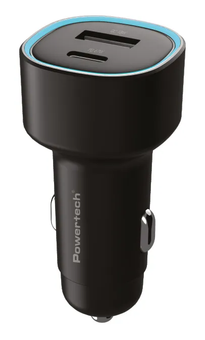 POWERTECH φορτιστής αυτοκινήτου PT-1539, USB & USB-C, 85W, μαύρος
