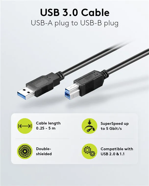 GOOBAY καλώδιο USB 3.0 σε USB Type B 95721, 0.25m, 5Gbps, μαύρο
