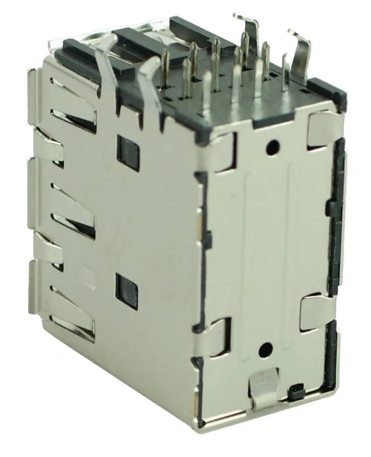 USB 2.0 Connector Triple, up, Silver/Black