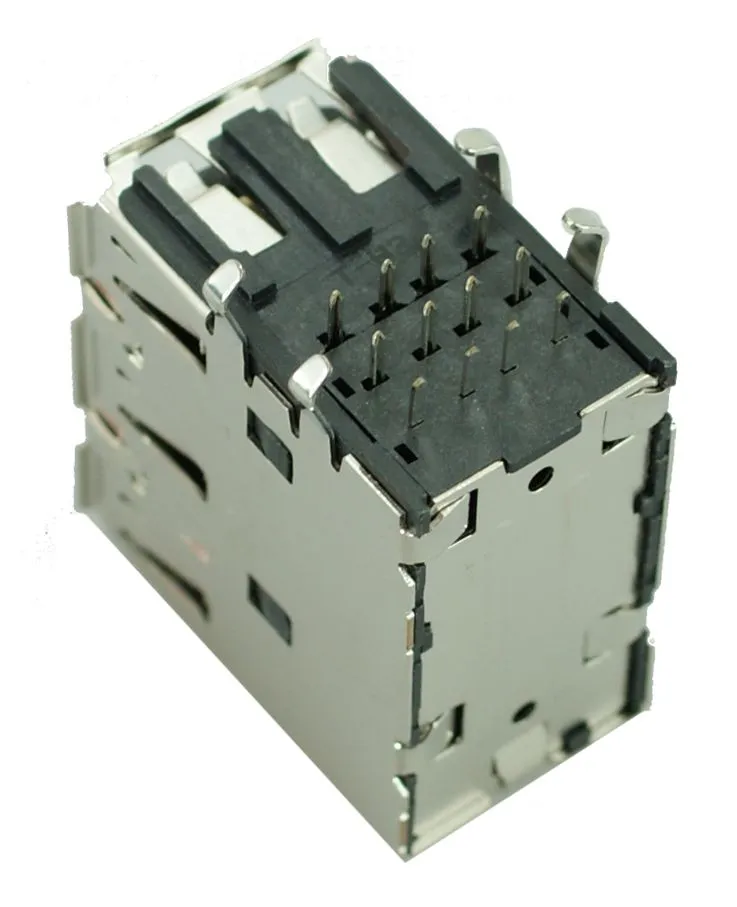 USB 2.0 Connector Triple, up, Silver/Black
