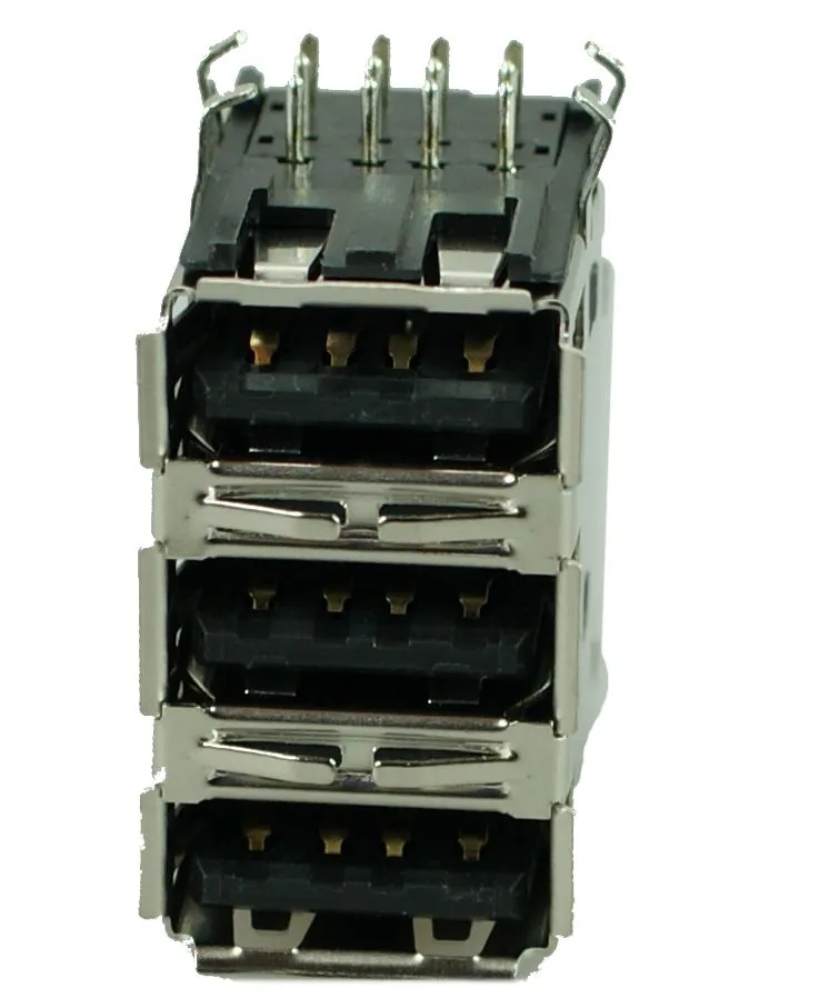 USB 2.0 Connector Triple, up, Silver/Black