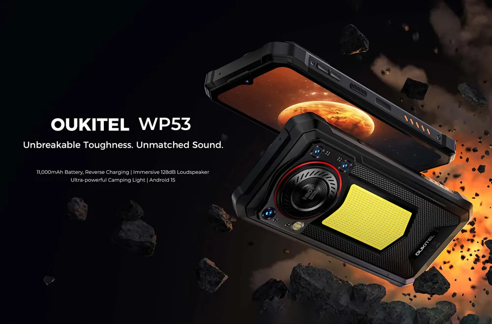 OUKITEL smartphone WP53 με ηχείο 3W, 6.52", 8/128GB, 11000mAh, IP68/IP69K/MIL-STD-810H, μαύρο