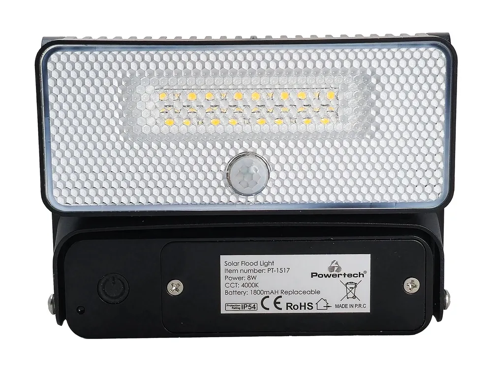 POWERTECH LED ηλιακό φωτιστικό PT-1517 με αισθητήρα κίνησης, 8W, 1800mAh, μαύρο