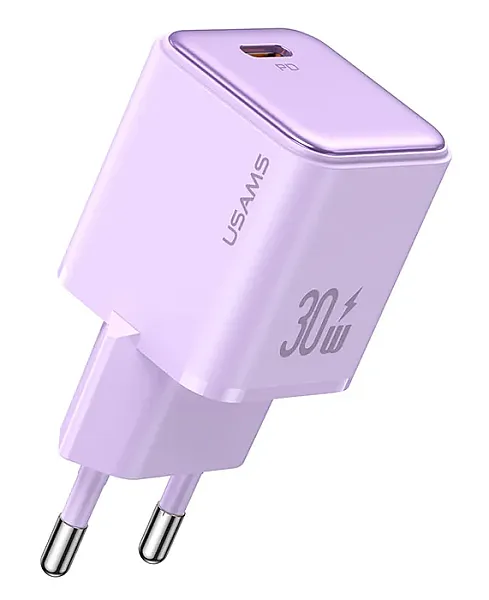 USAMS φορτιστής τοίχου US-CC186, USB-C θύρα εξόδου, 30W PD, μωβ
