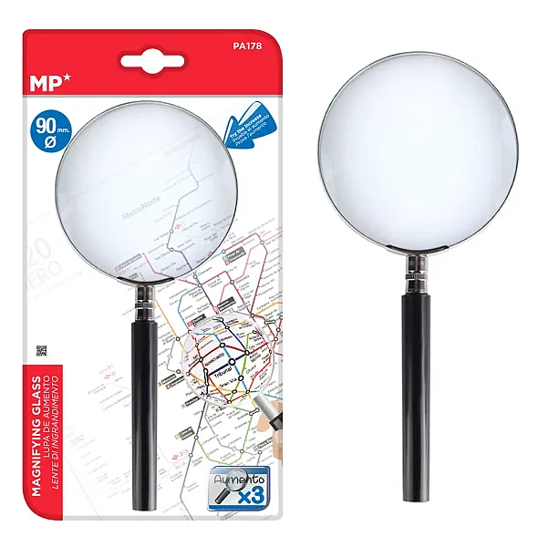 MP μεγεθυντικός φακός PA178, x3, 90mm, μεταλλικός με γυάλινο φακό, μαύρος/ασημί