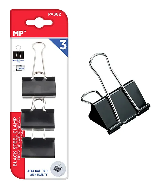 MP σετ κλιπ συγκράτησης εγγράφων PA382, μεταλλικά, 41mm, μαύρα, 3τμχ